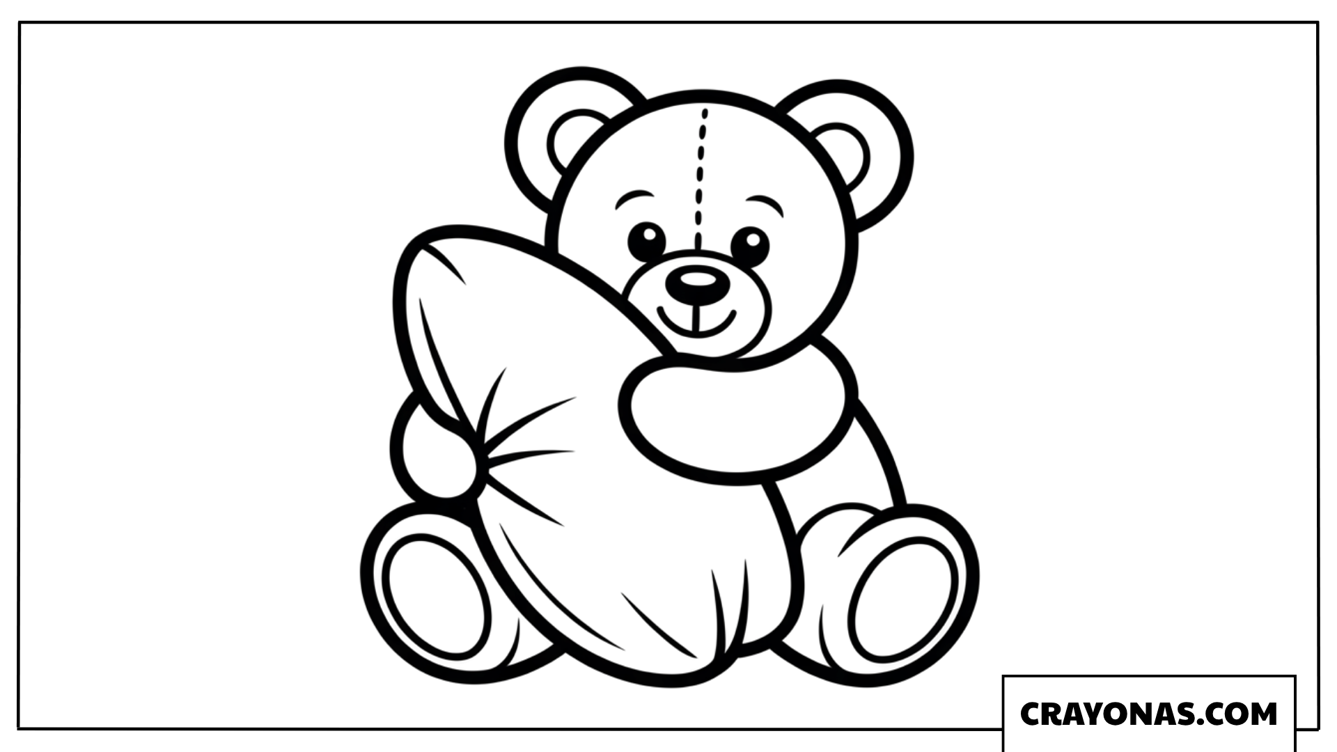 Baby Teddy Bear Hugging Pillow Coloring Page