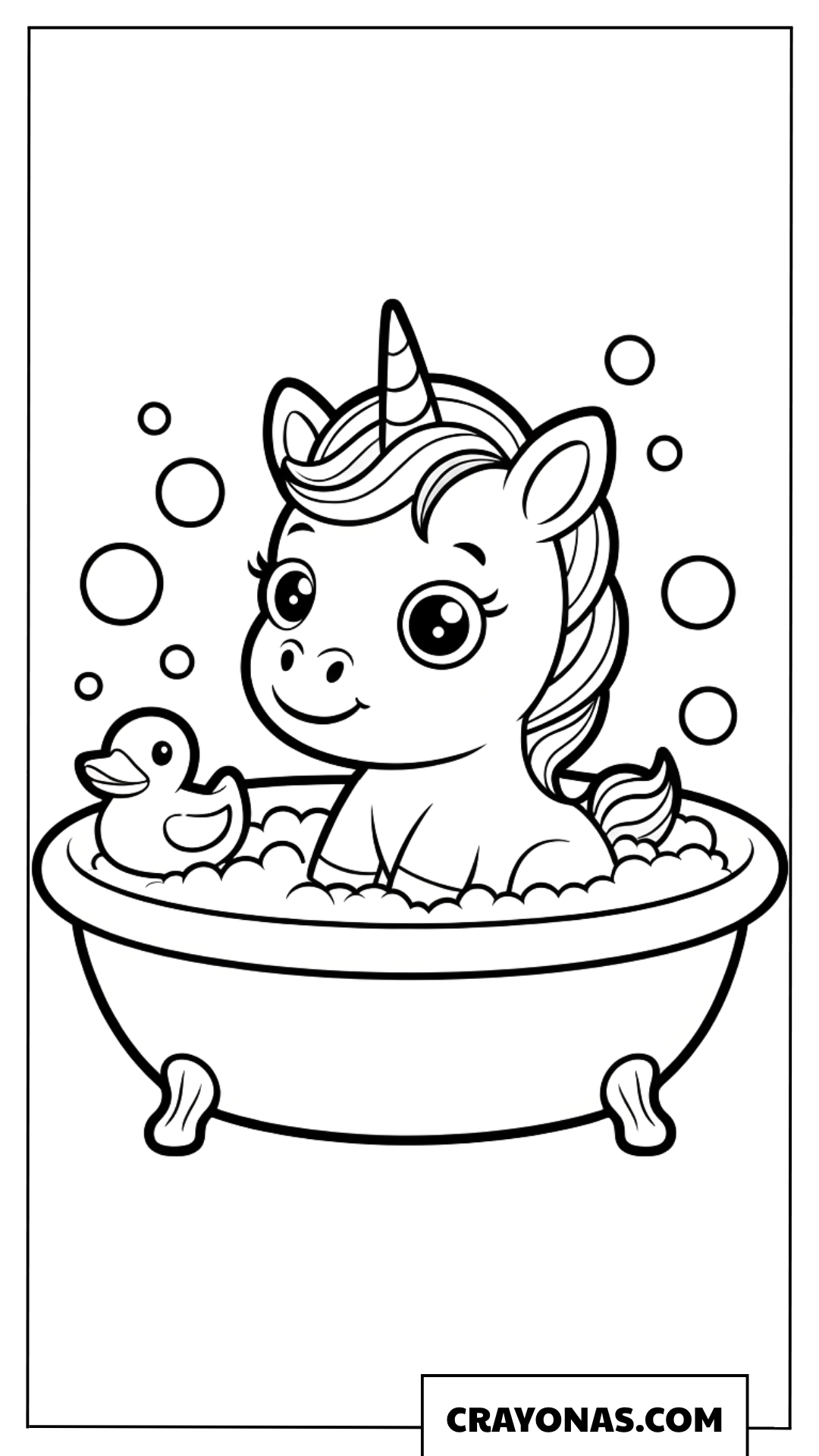 Baby Unicorn Bath Time Coloring Page