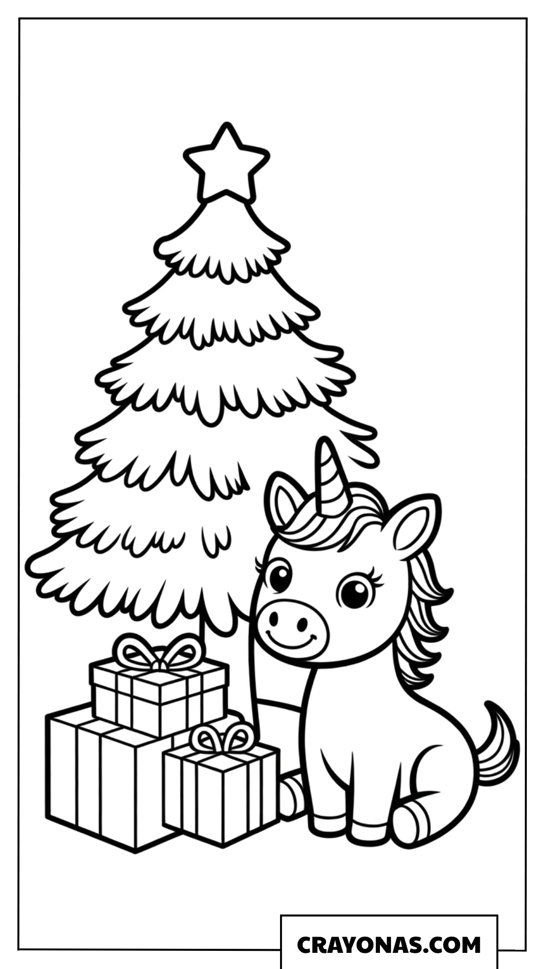 Baby Unicorn Christmas Tree Coloring Page