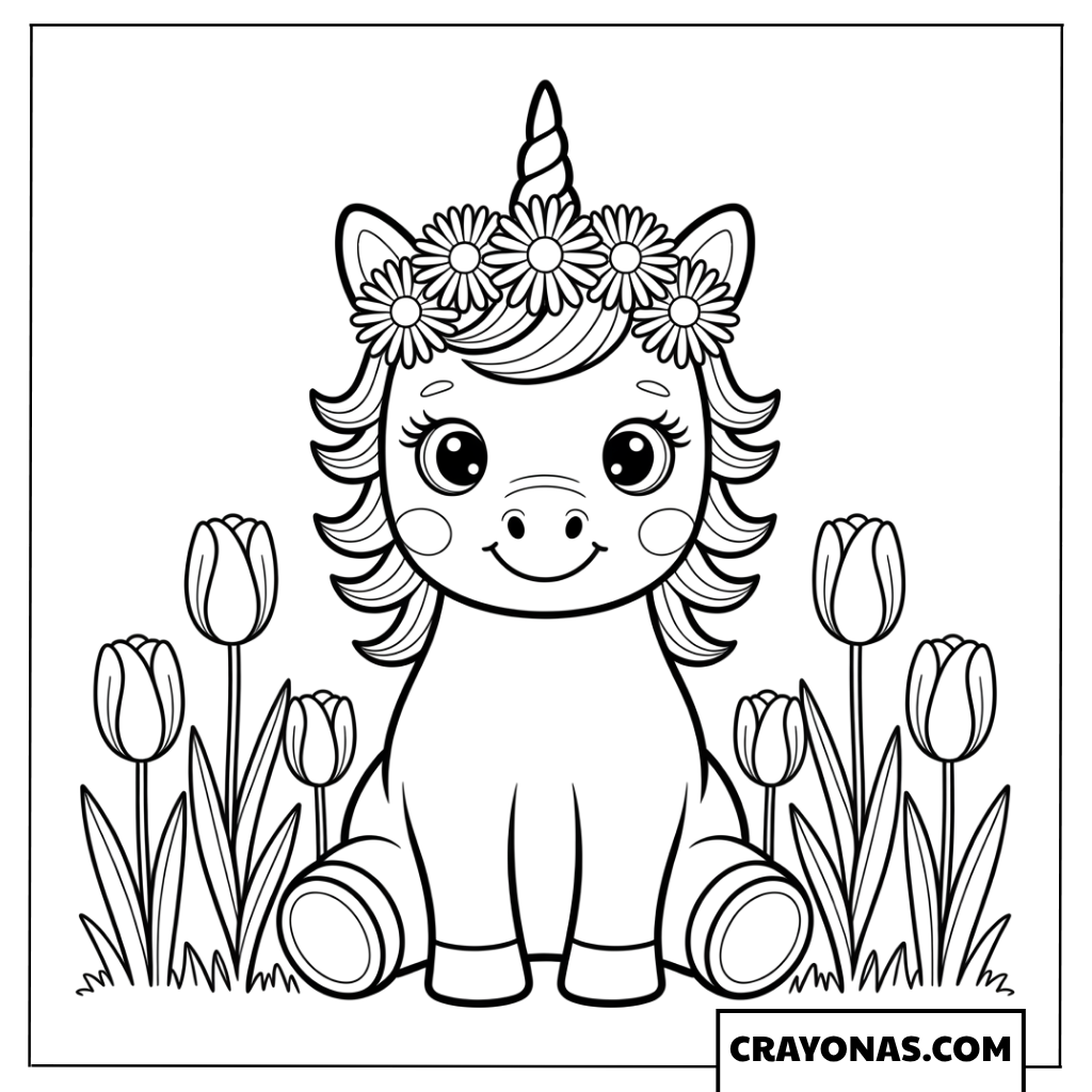 Baby Unicorn Flower Crown Coloring Page