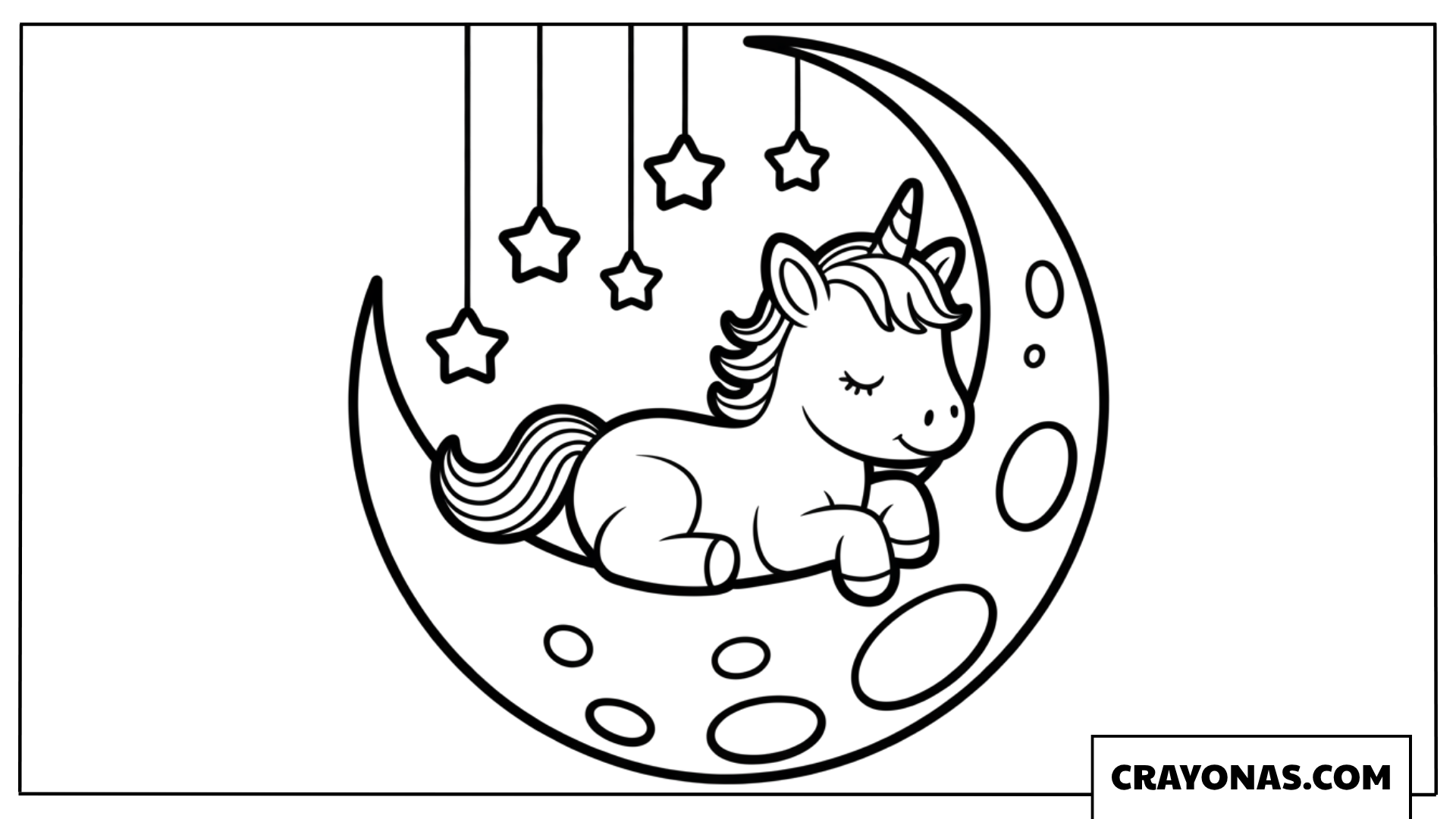 Baby Unicorn Sleeping Moon Coloring Page