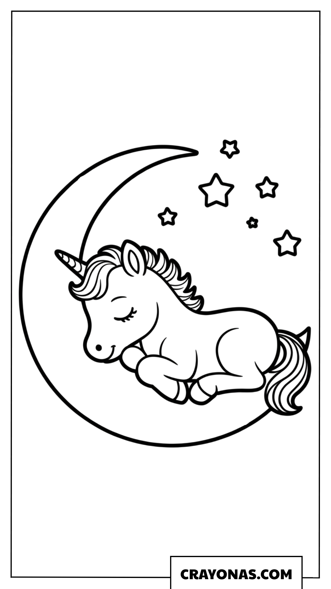 Baby Unicorn Sleeping on Moon Coloring Page