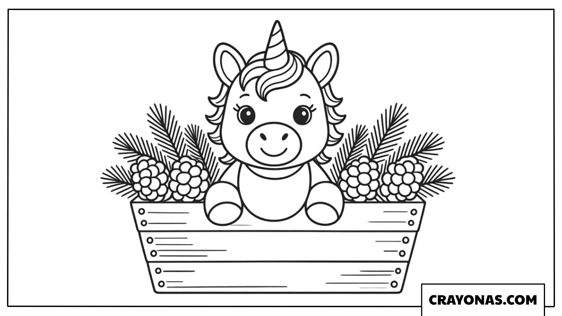 Baby Unicorn in Christmas Crate Coloring Page