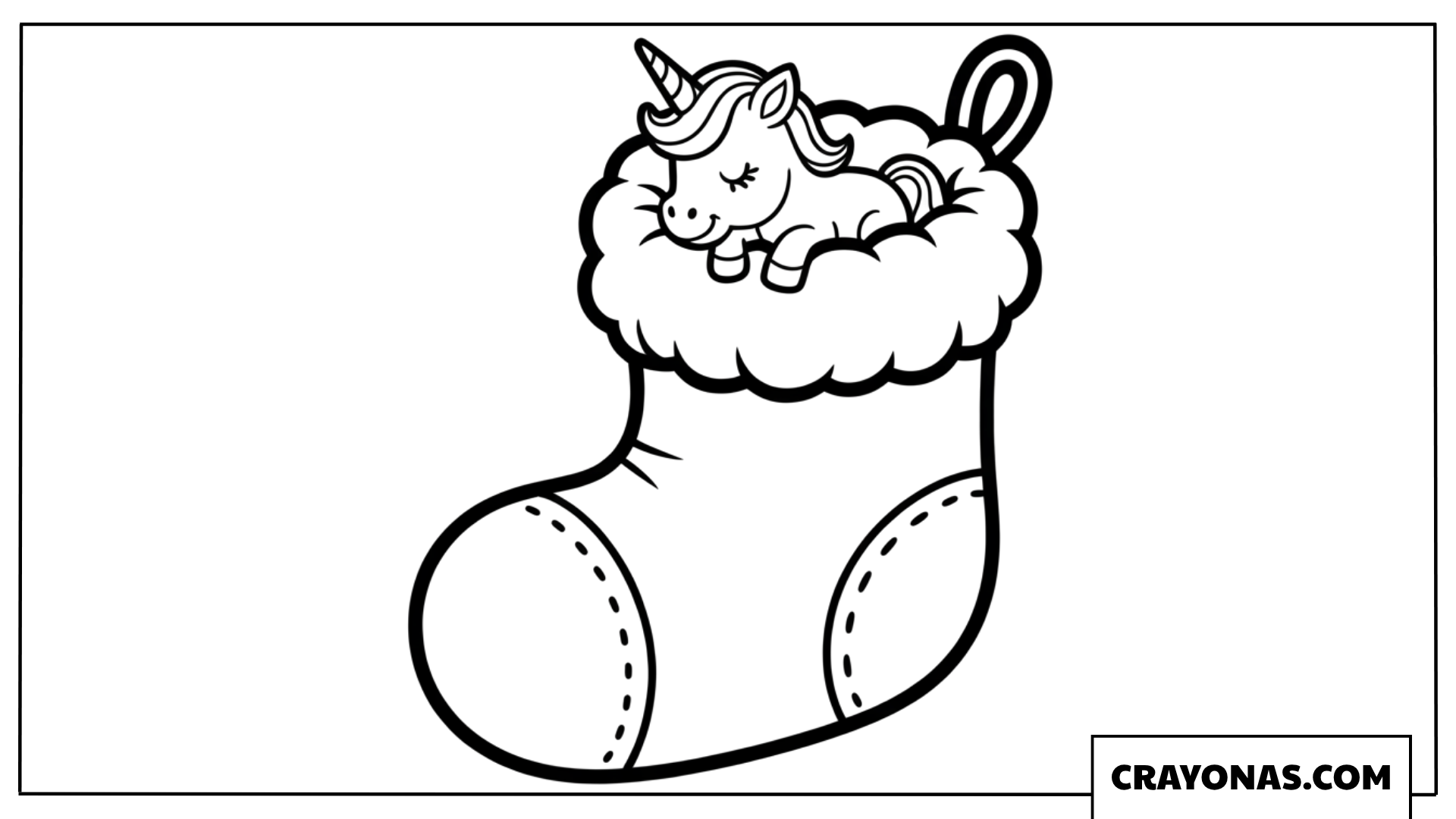 Baby Unicorn in Stocking Coloring Page