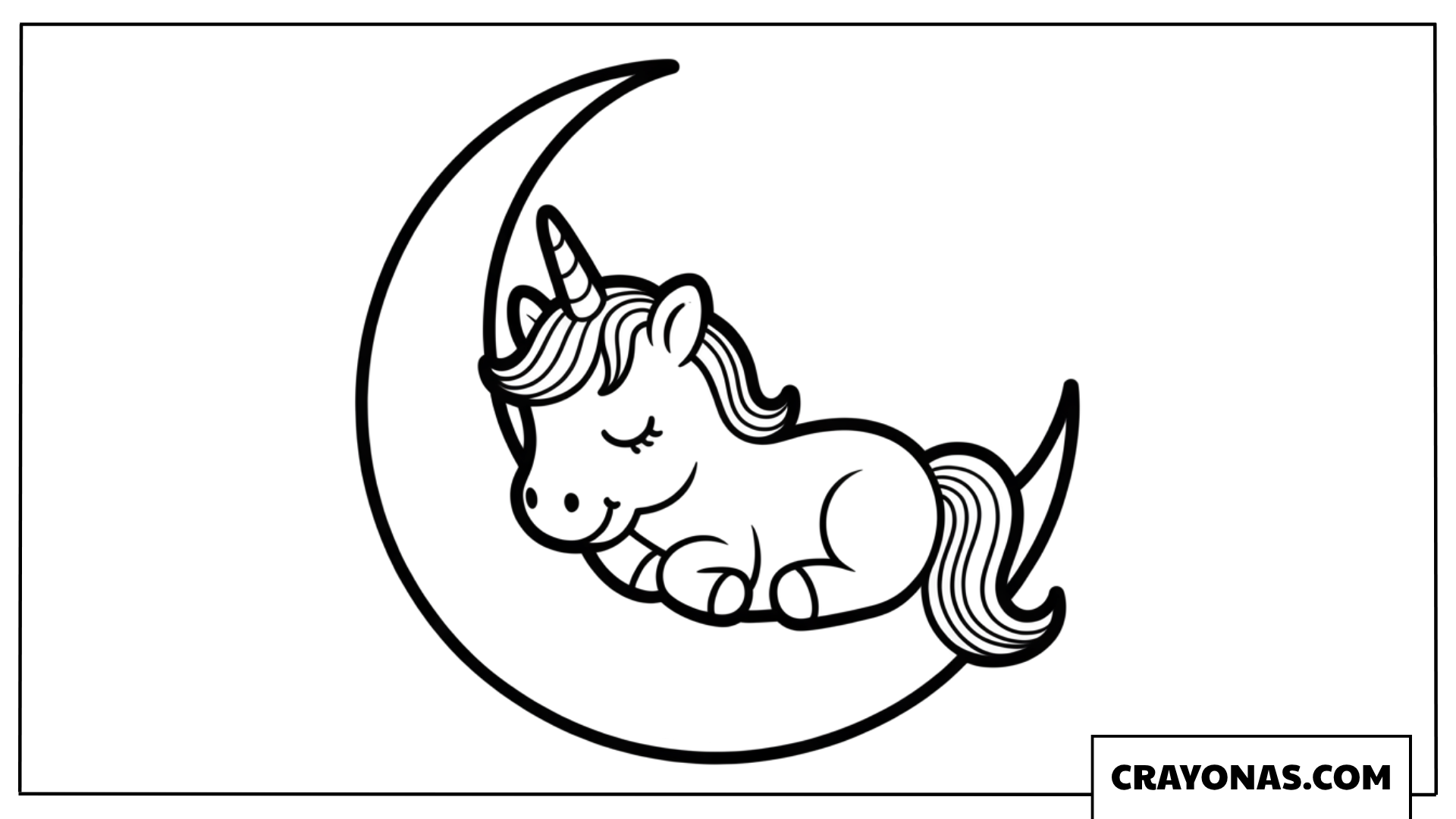 Baby Unicorn on Crescent Moon Coloring Page