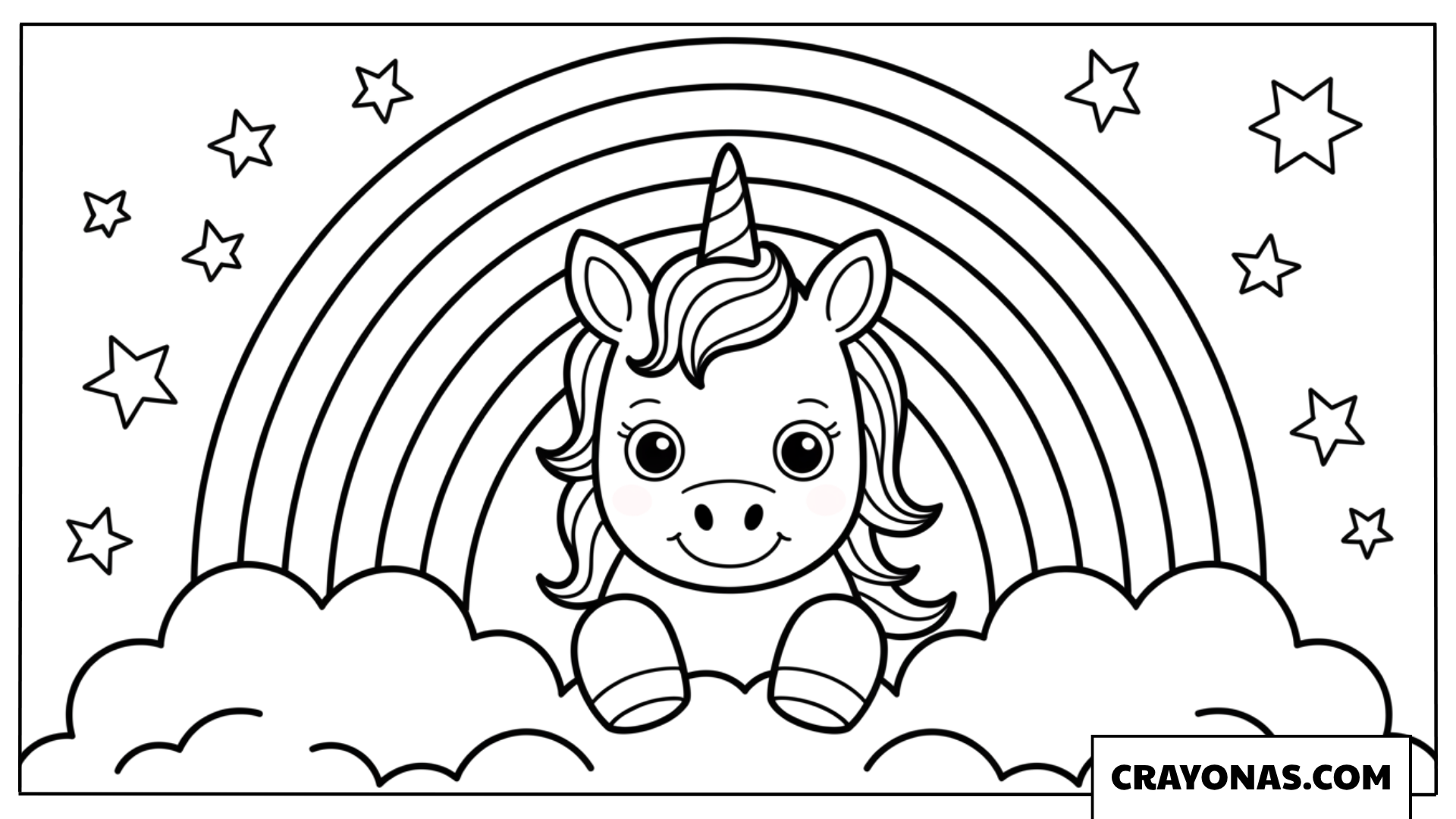 Baby Unicorn on Rainbow Coloring Page