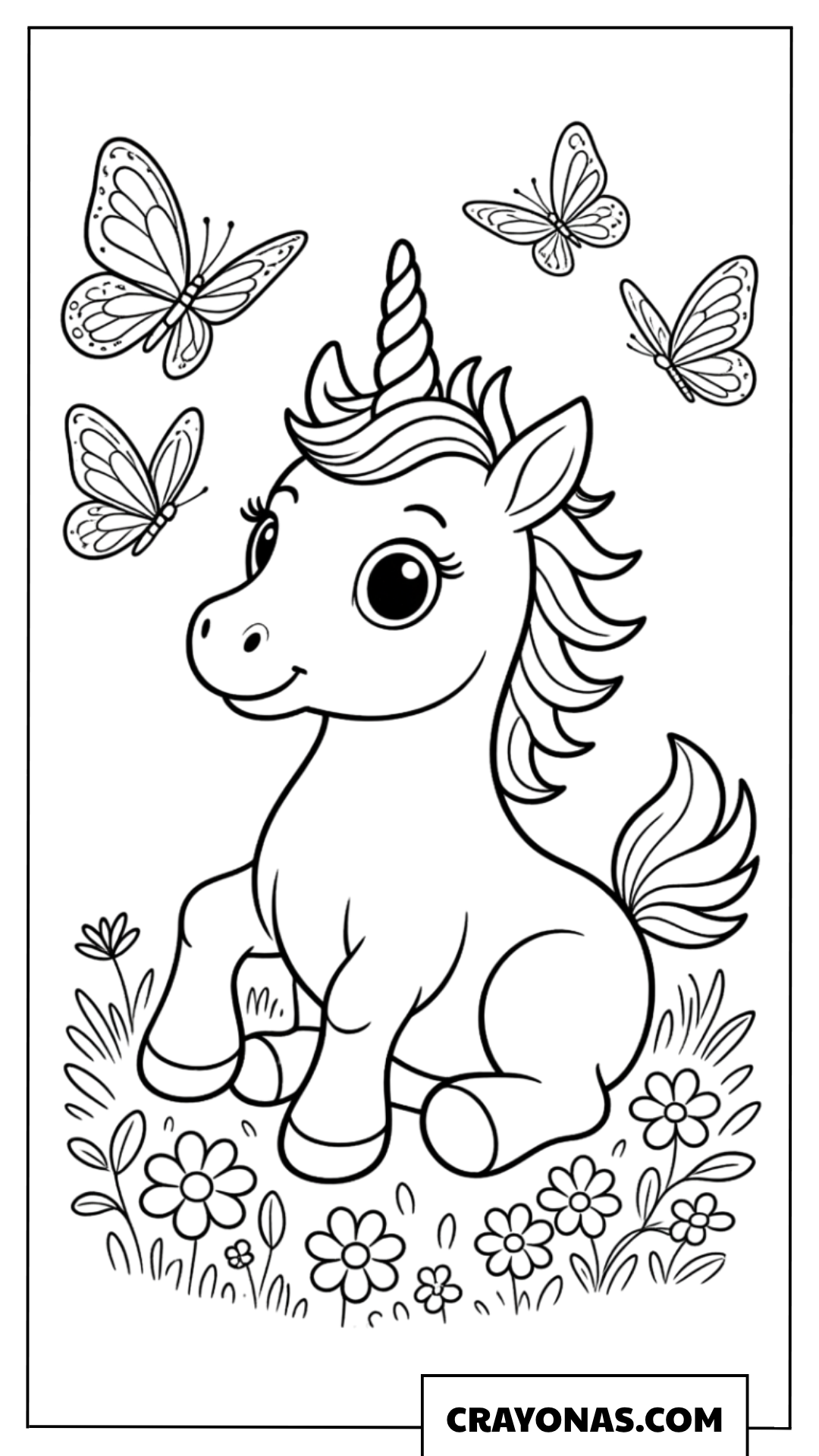 Baby Unicorn with Butterflies Coloring Page