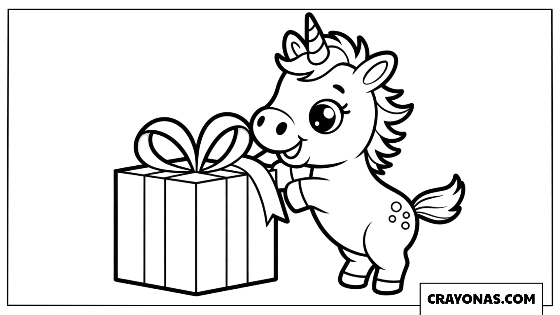 Baby Unicorn with Christmas Gift Coloring Page