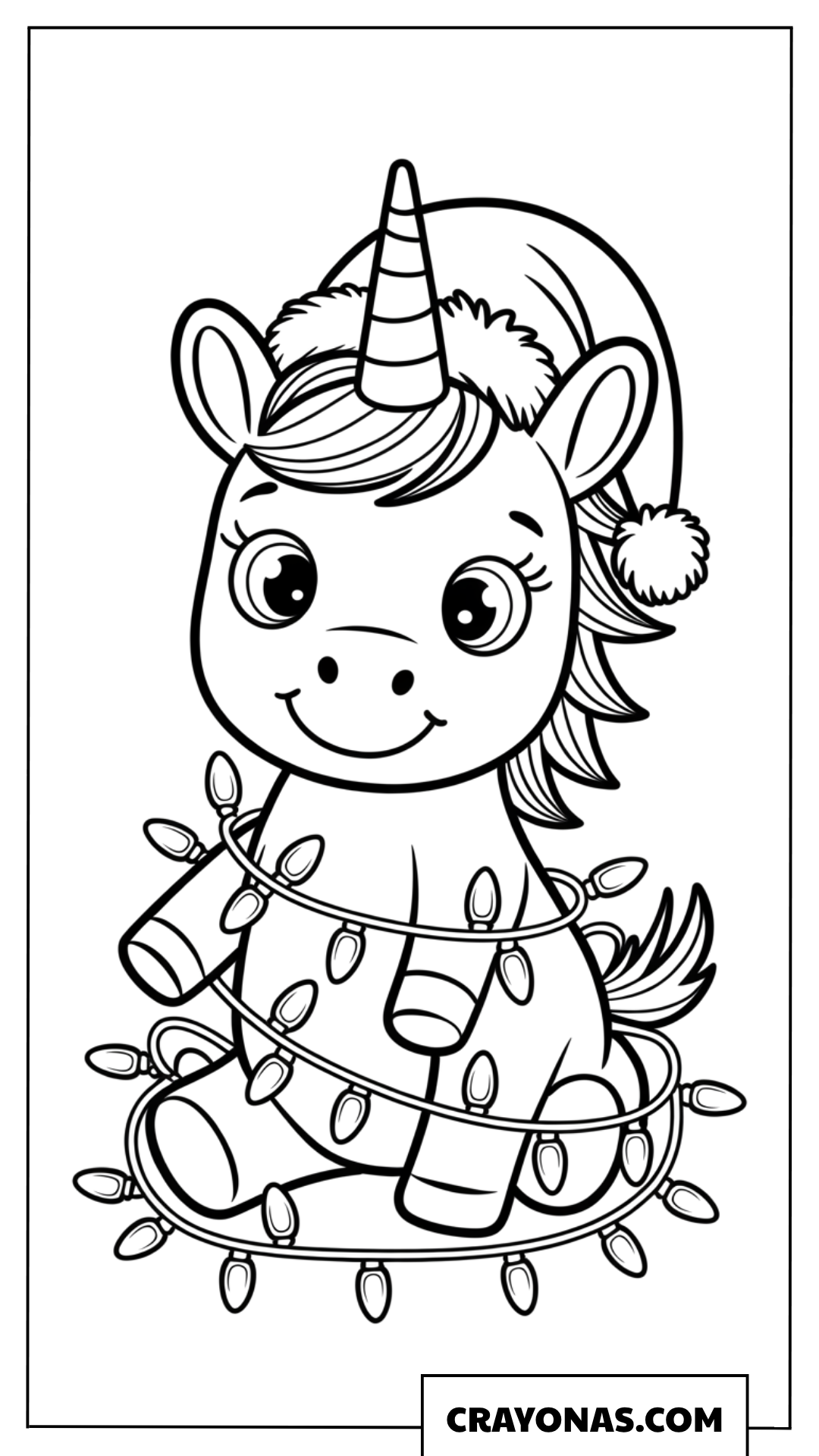 Baby Unicorn with Christmas Lights Coloring Page