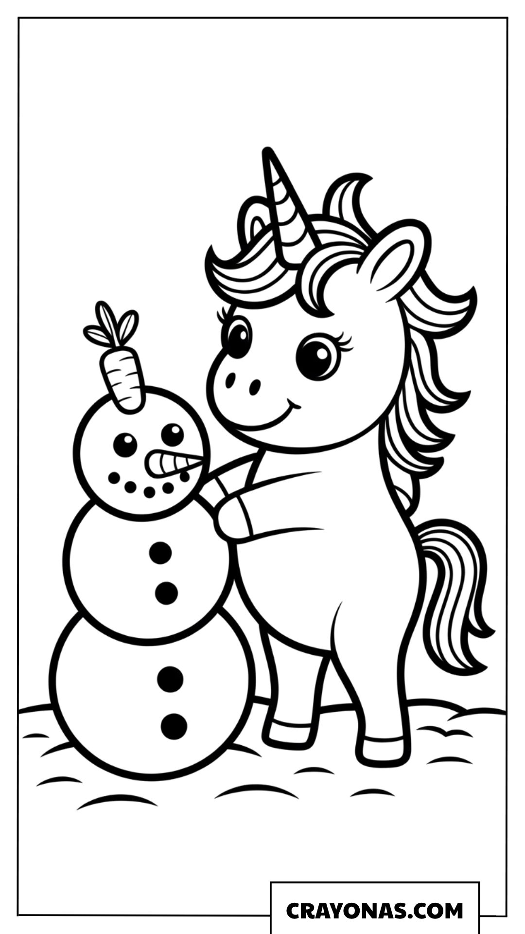 Baby Unicorn with Snowman Coloring Page
