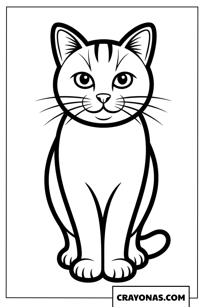 Basic Sitting Cat with Big Eyes Coloring Page
