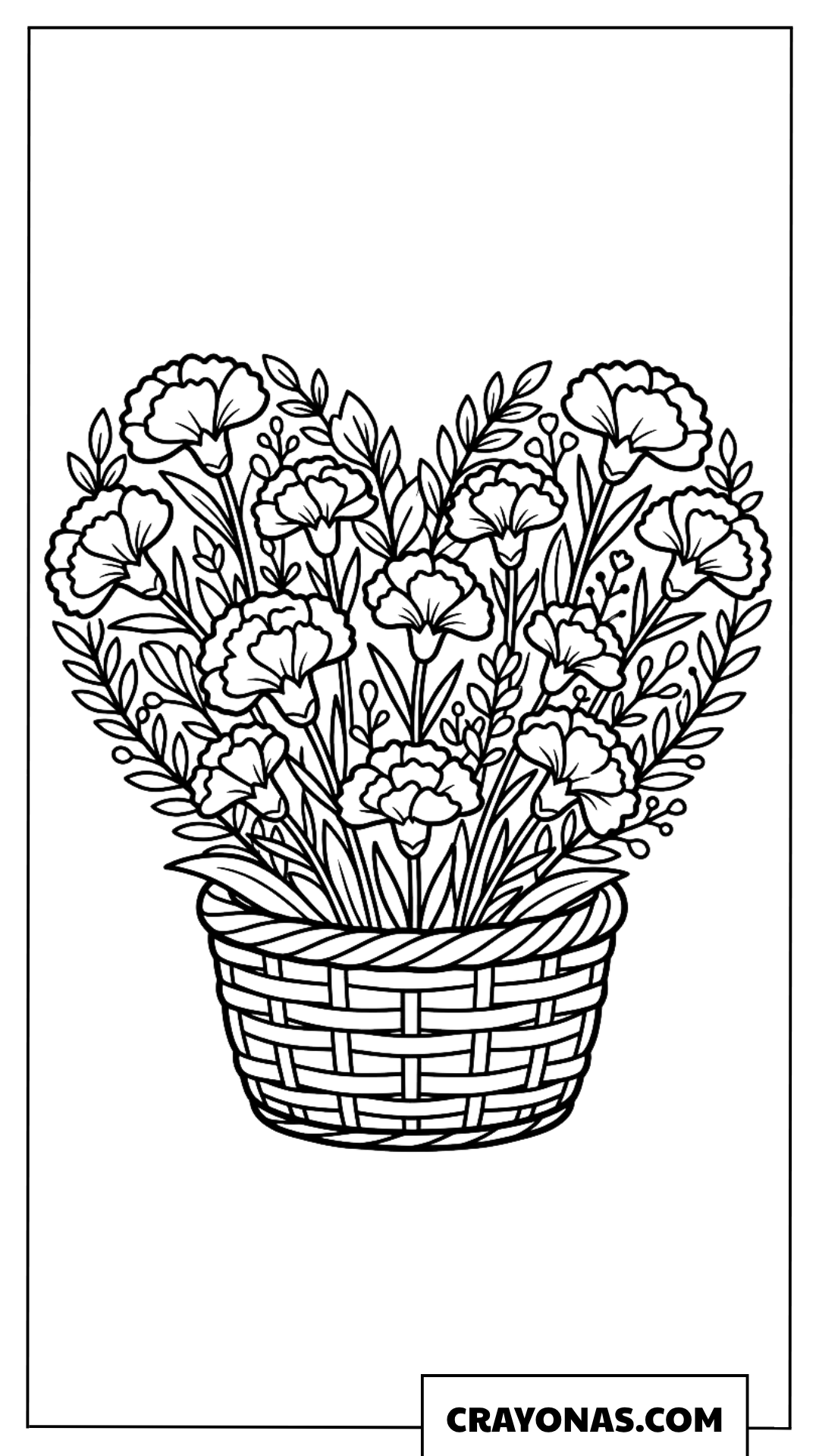 Basket of Hearts and Flowers Coloring Page