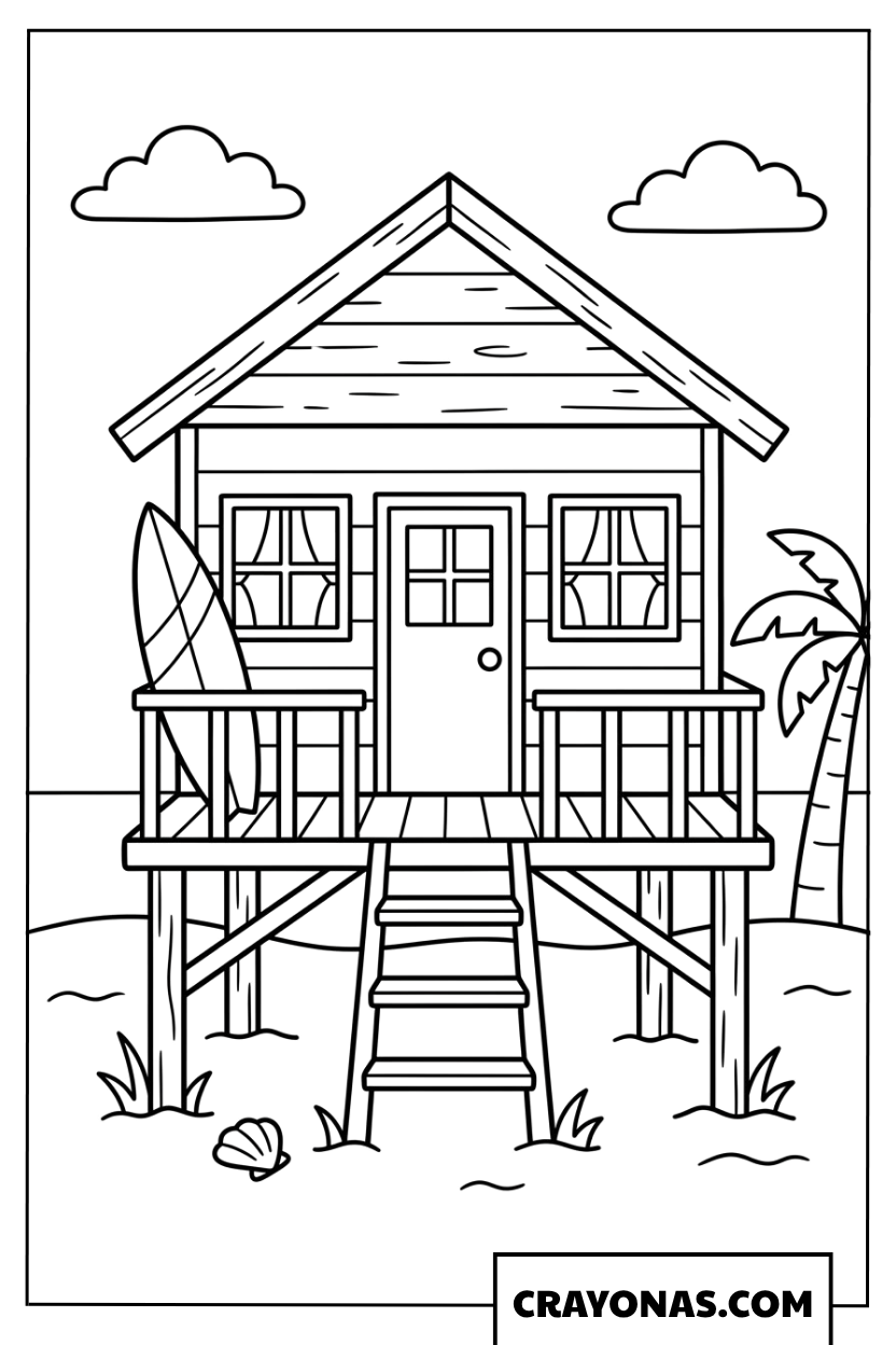 Beach House on Stilts Coloring Page