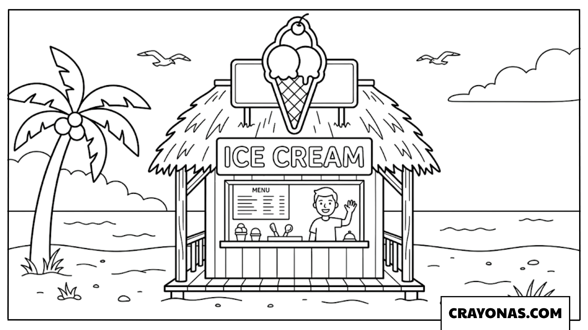 Beach Ice Cream Stand Hut Coloring Page