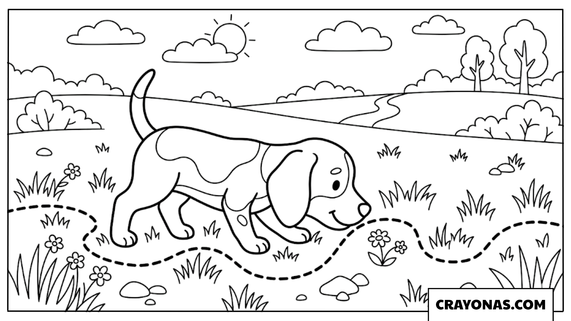 Beagle Following Scent Trail Coloring Page