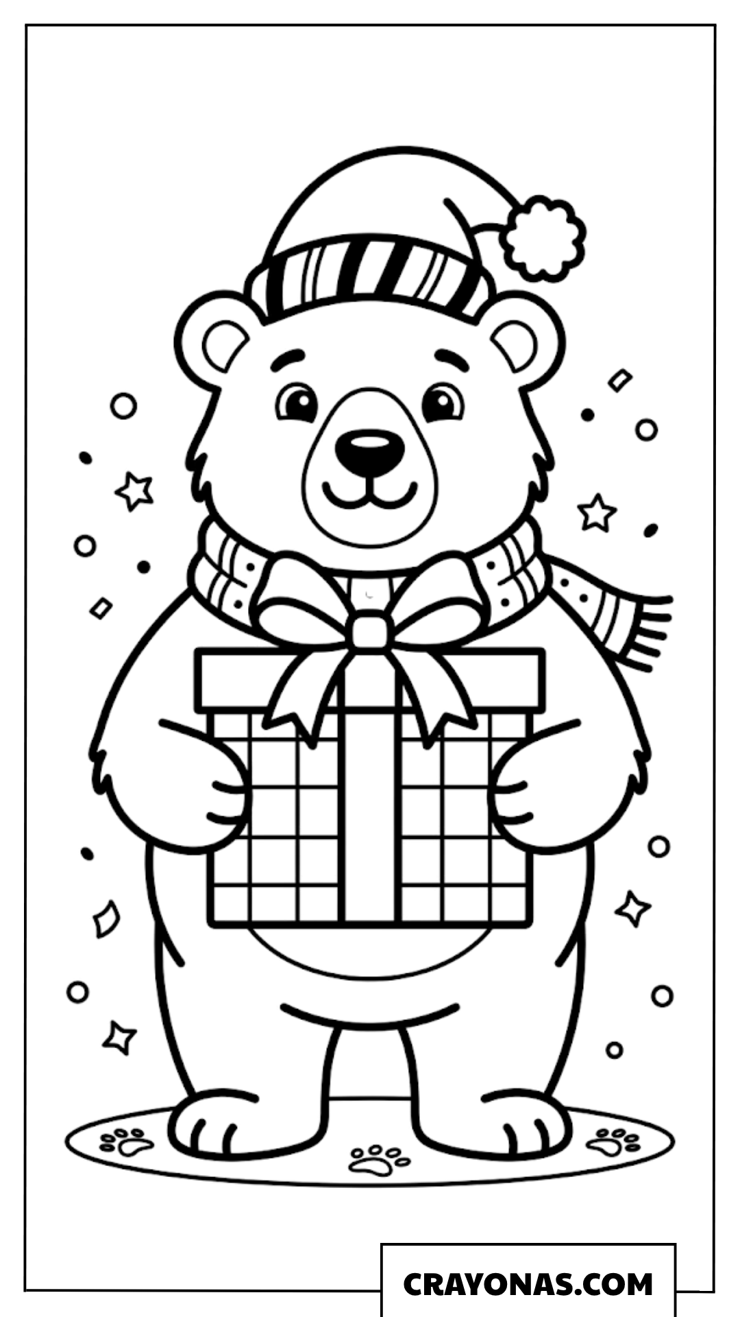 Bear with Christmas Gift Coloring Page