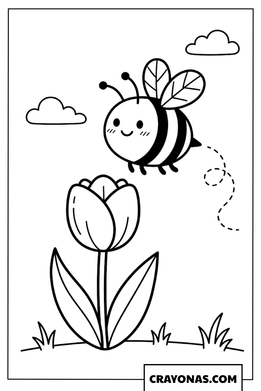 Bee and Tulip Coloring Page