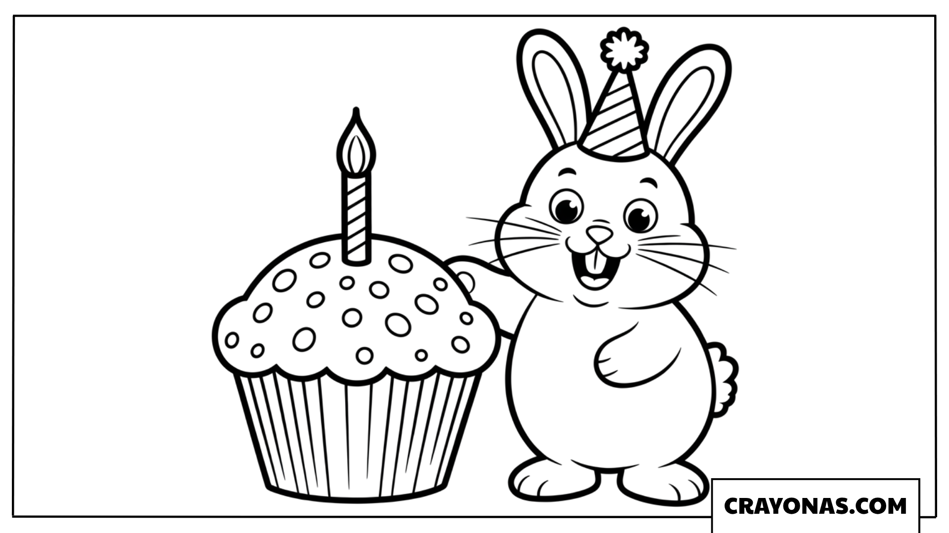 Birthday Bunny with Cupcake Coloring Page
