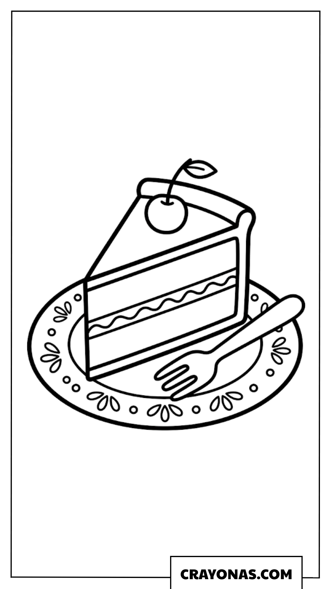 Birthday Cake Slice with Fork Coloring Page