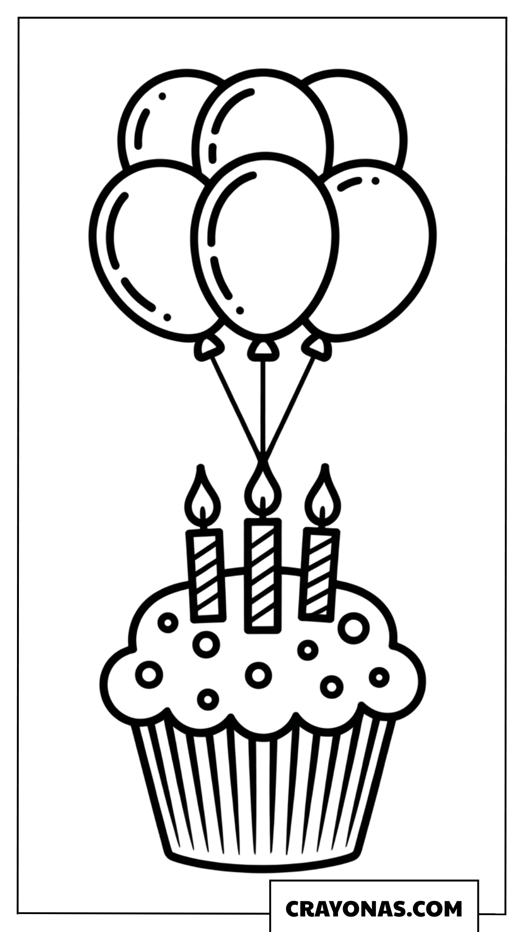 Birthday Cupcake with Balloons Coloring Page