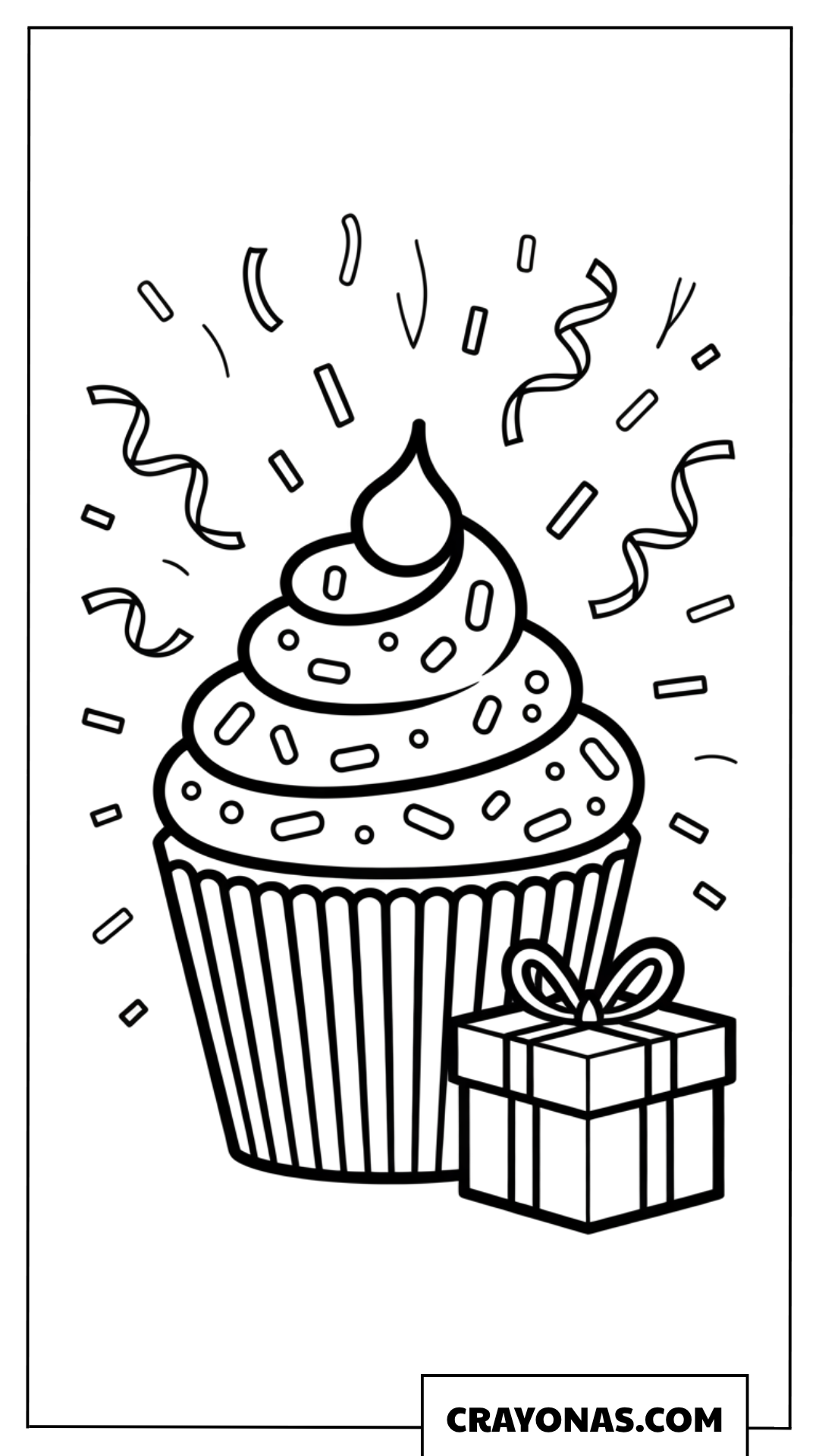 Birthday Cupcake with Gift Coloring Page