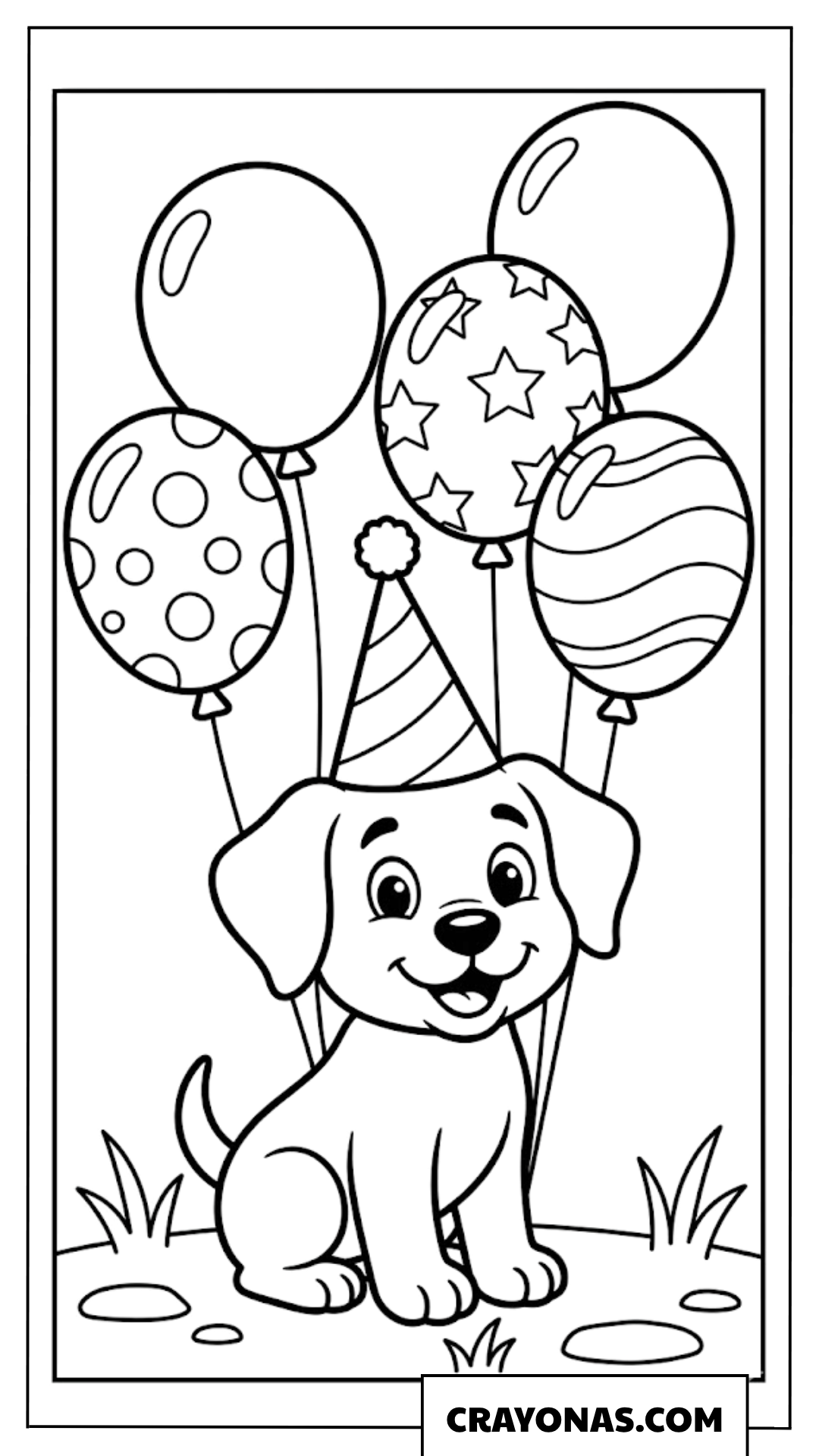 Birthday Puppy with Party Hat Coloring Page