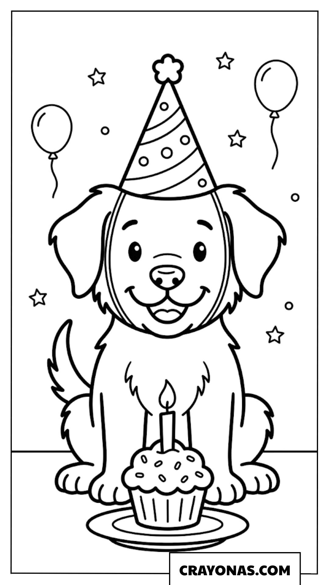 Birthday Puppy with Party Hat Coloring Page