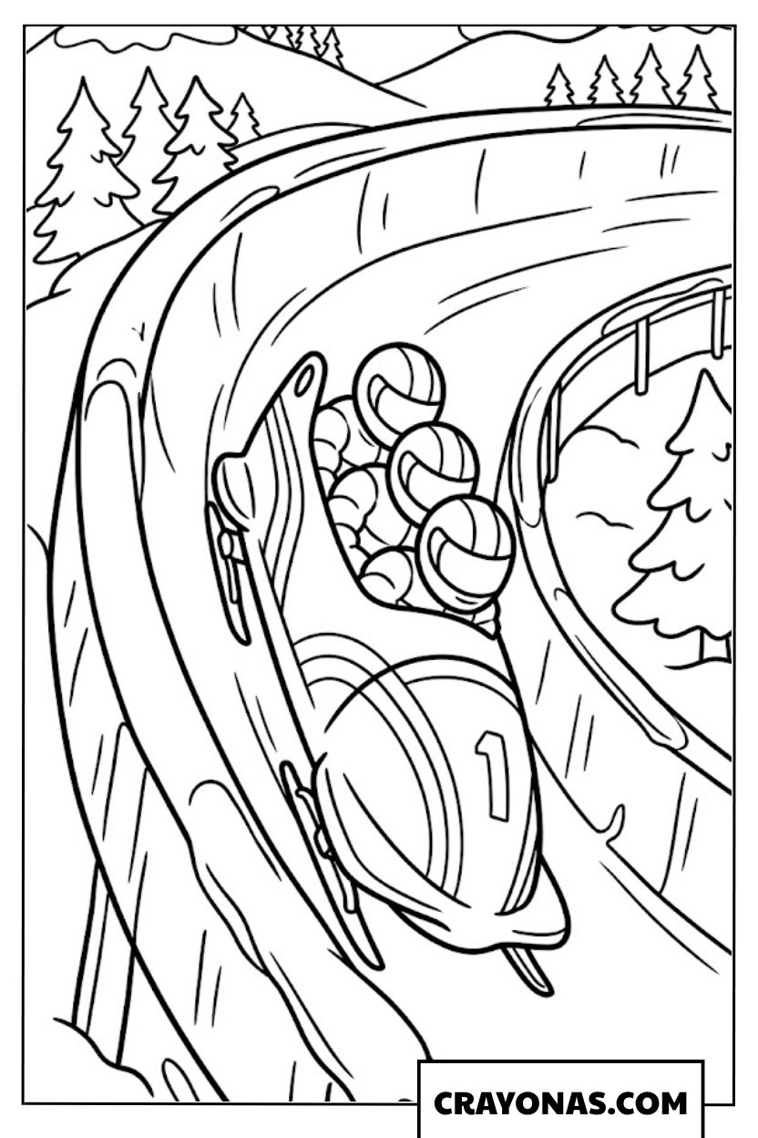 Bobsleigh Racing Through High-Speed Curve Coloring Page