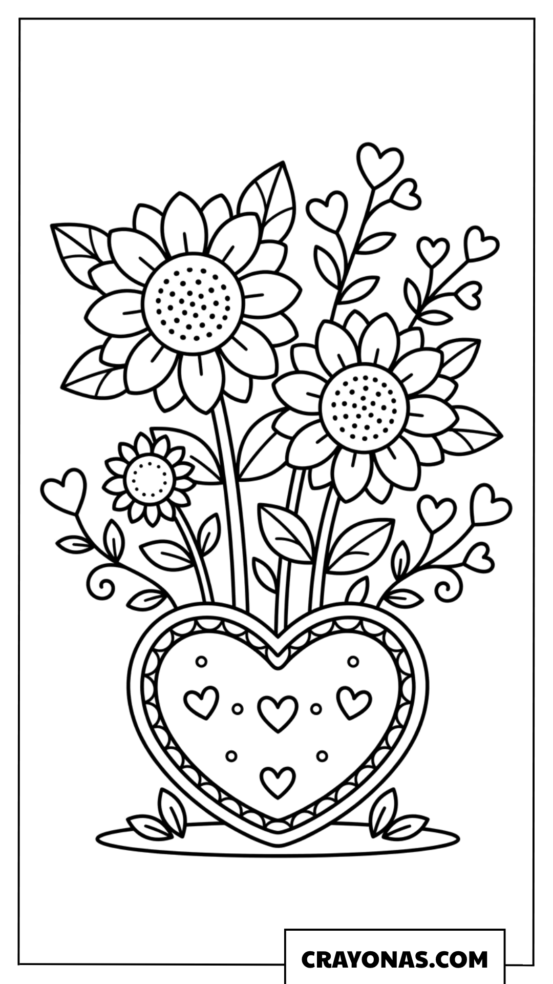 Bouquet of Hearts with Ribbon Coloring Page