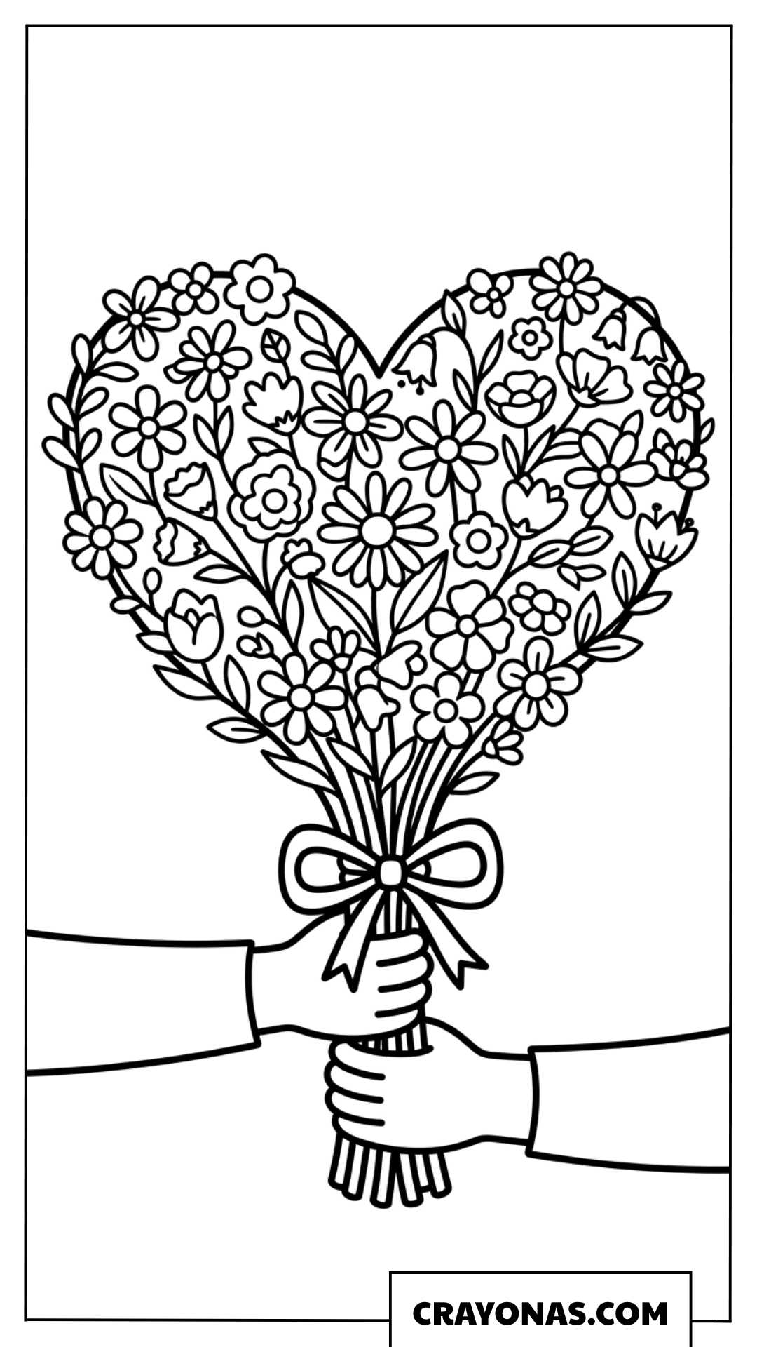 Bouquet of Hearts with Ribbon Coloring Page