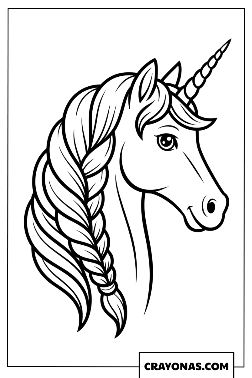 Braided Unicorn Portrait Coloring Page