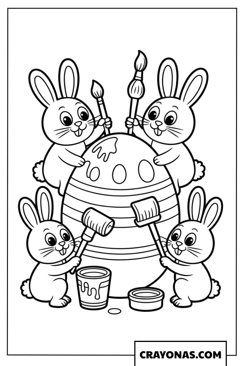 Bunnies Painting Giant Easter Egg Coloring Page