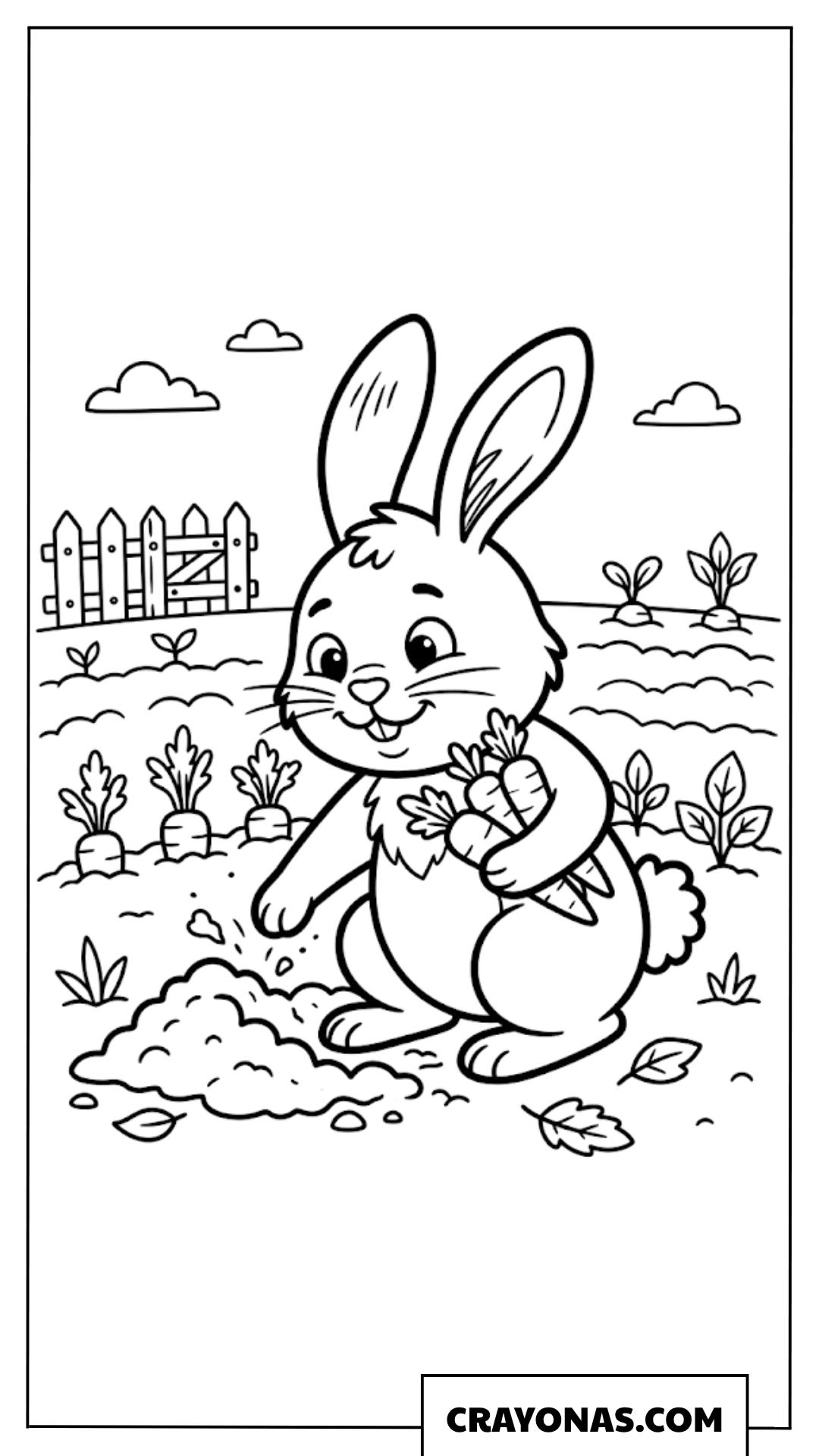 Bunny Harvesting Carrots in Garden Coloring Page
