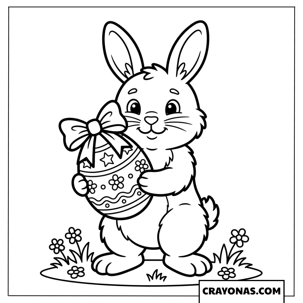 Bunny Holding Decorated Easter Egg Coloring Page