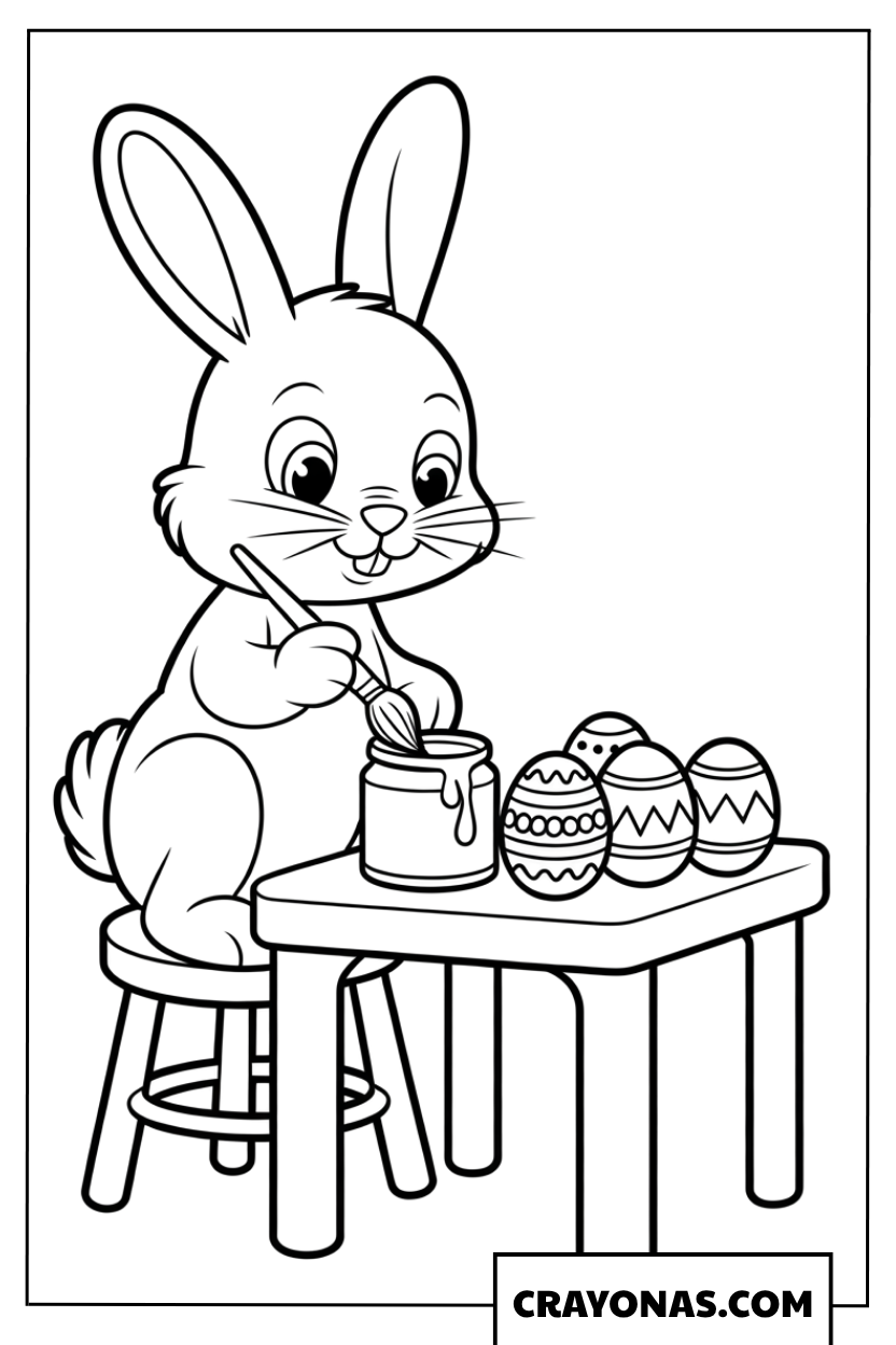Bunny Painting Easter Eggs Coloring Page