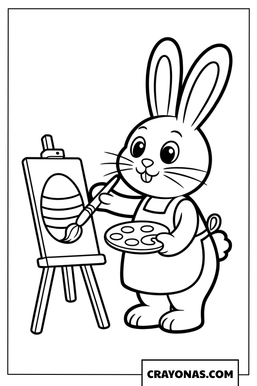Bunny Painting on Easel Coloring Page