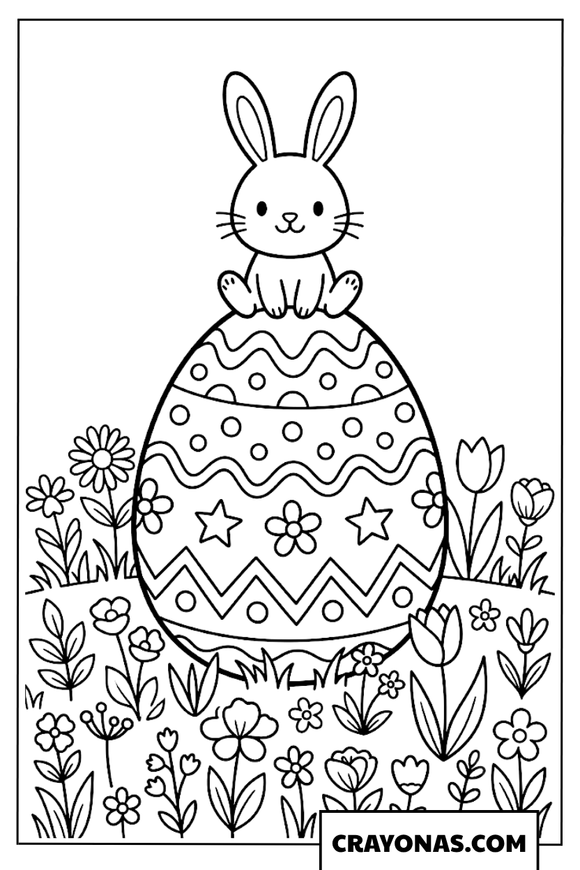 Bunny Sitting on Easter Egg Coloring Page