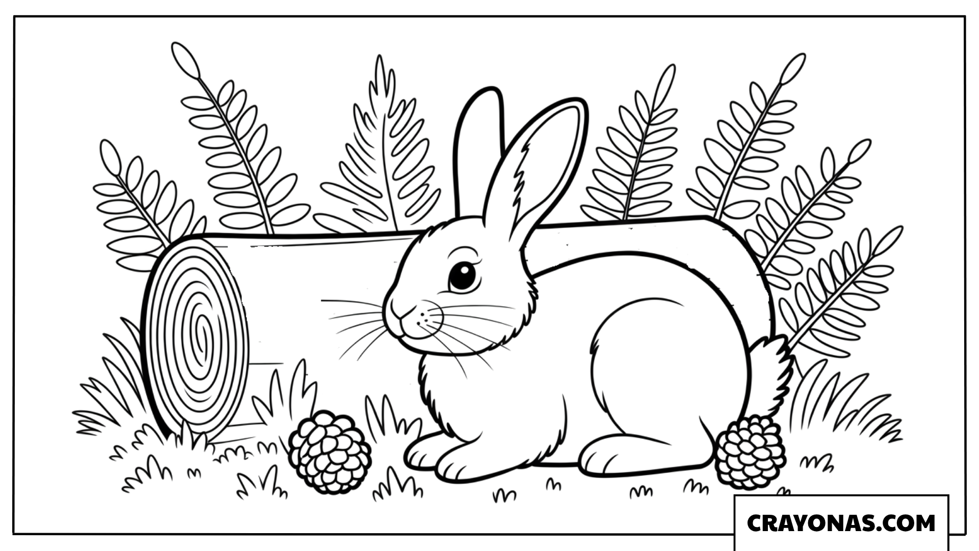 Bunny by Forest Log Coloring Page