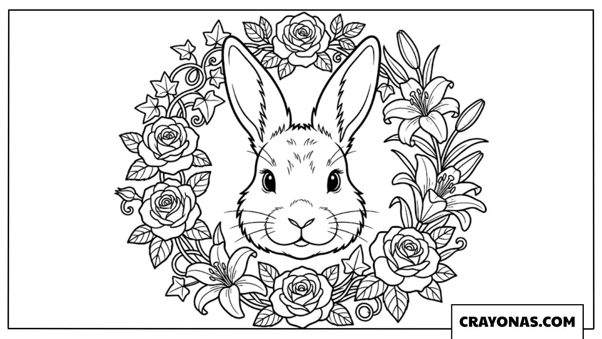 Bunny in Floral Wreath Coloring Page