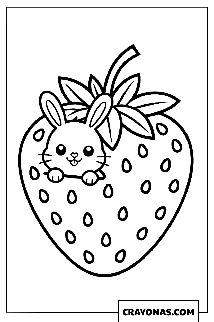 Bunny in Strawberry Coloring Page