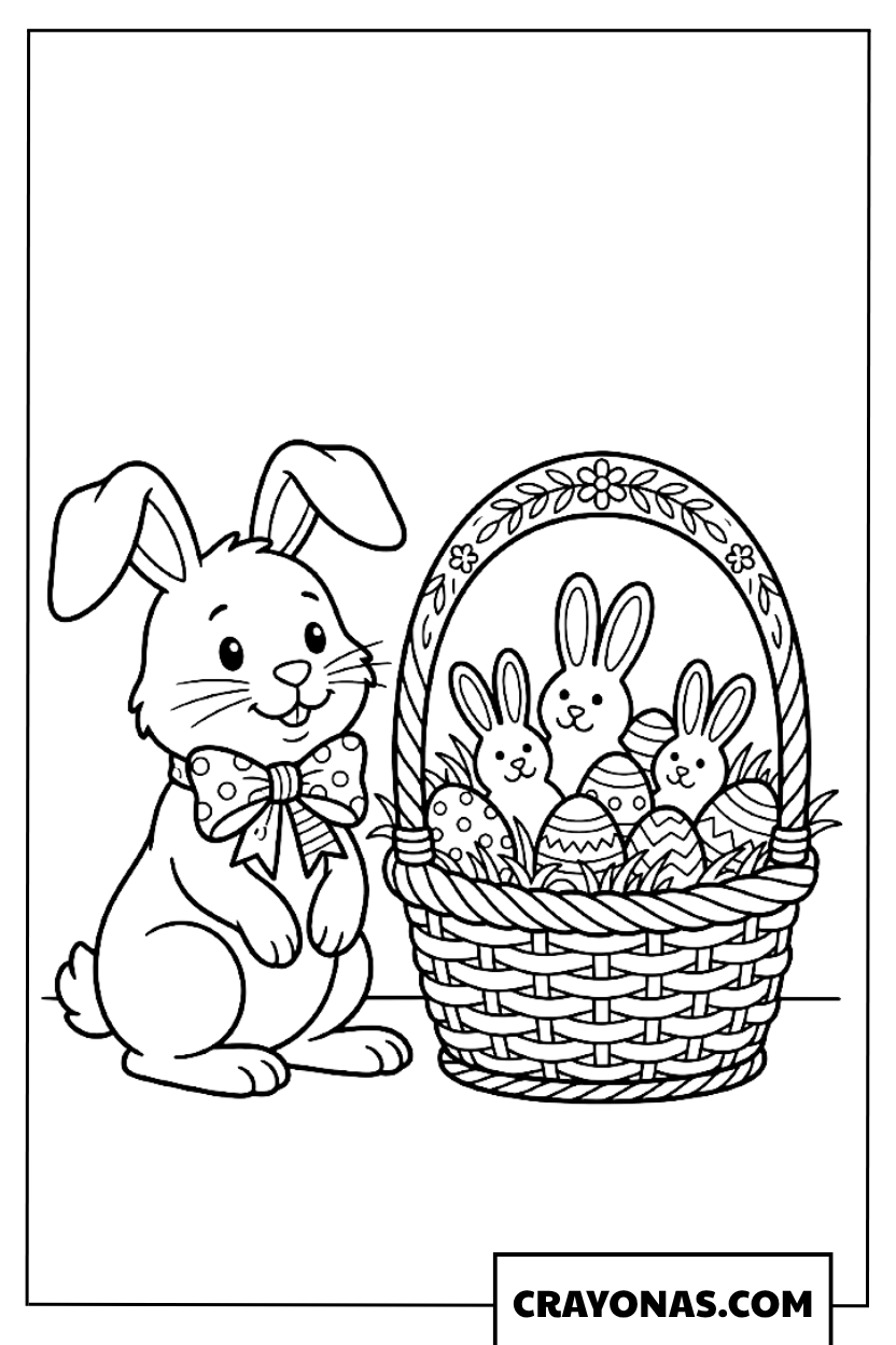 Bunny with Big Easter Basket Coloring Page