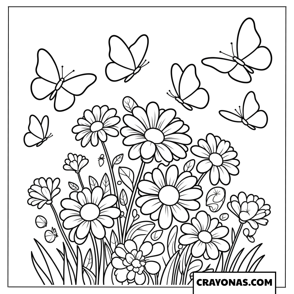 Butterflies Over Flower Garden Coloring Page