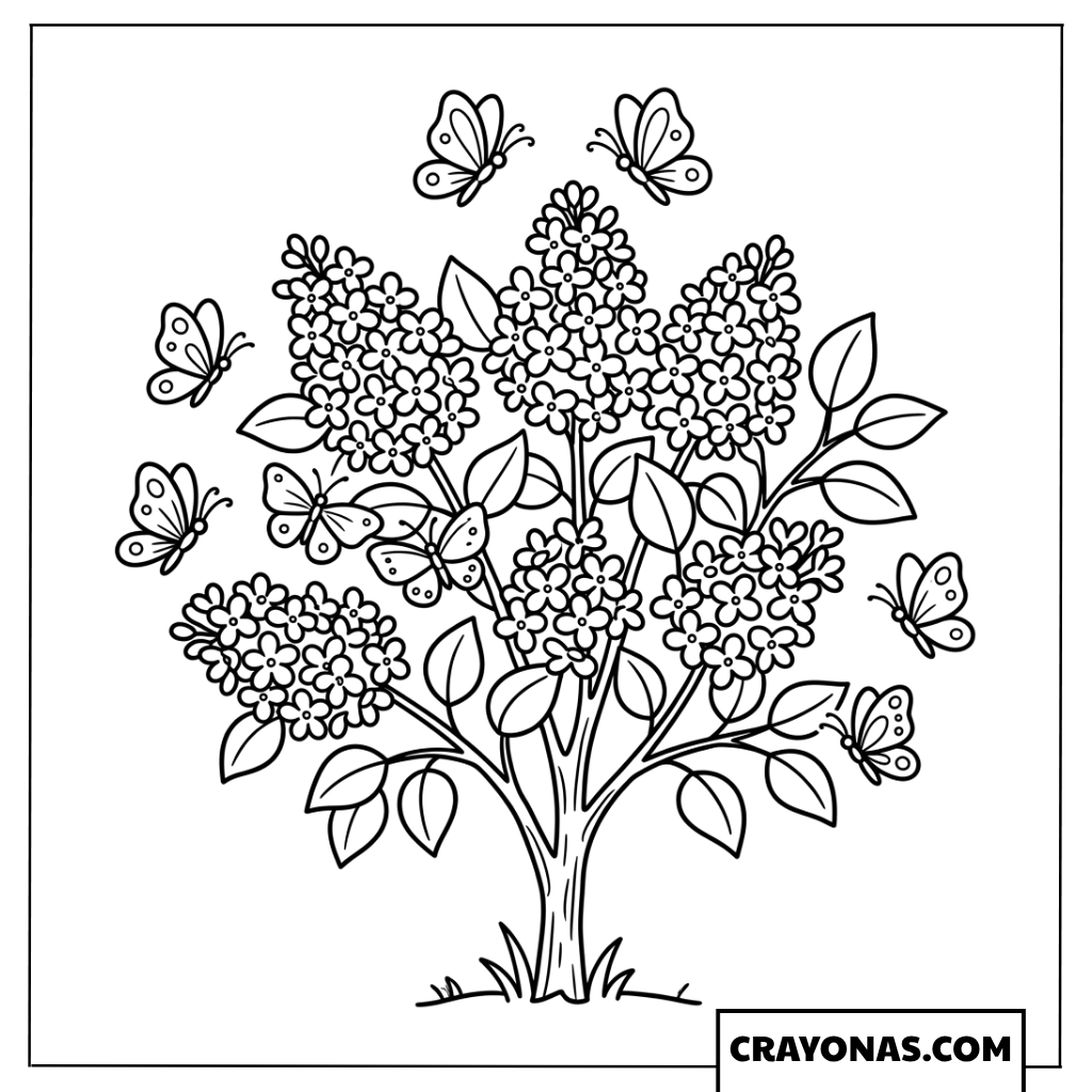 Butterflies and Flower Bush Coloring Page