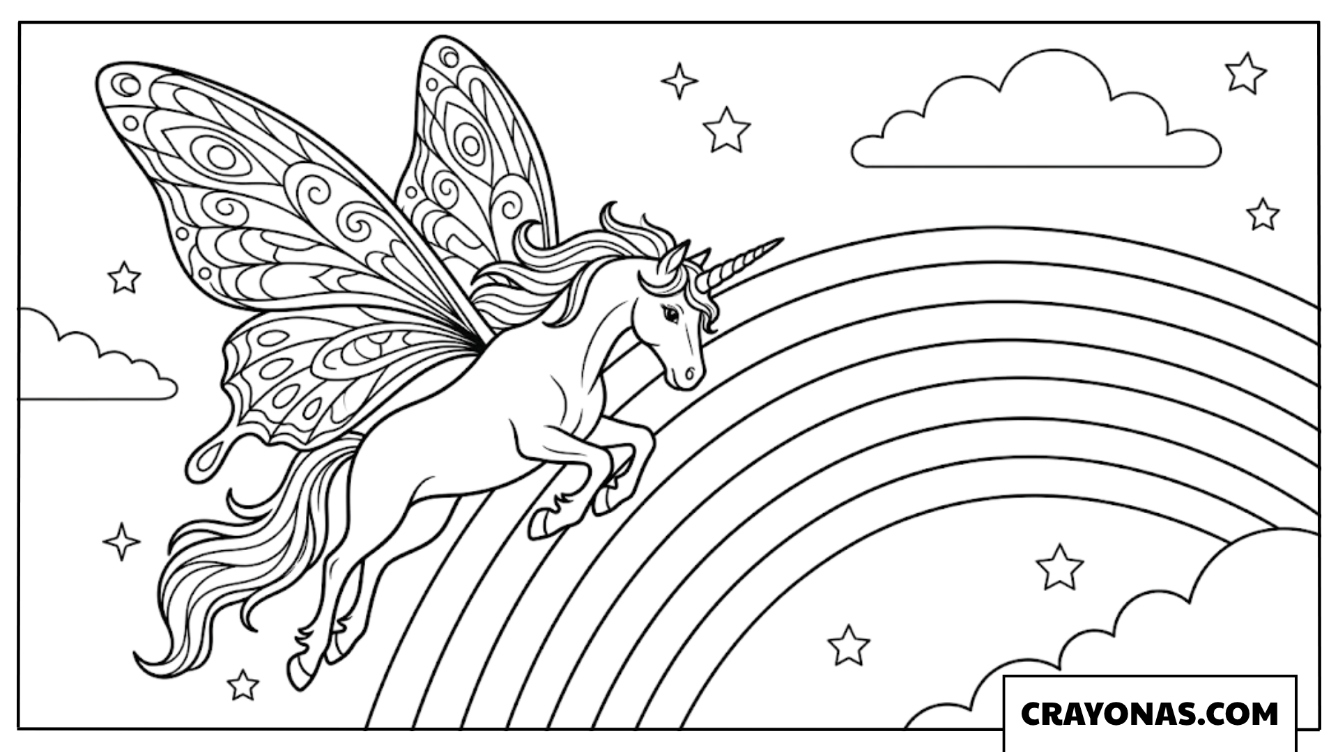 Butterfly Wing Unicorn Rainbow Coloring Page