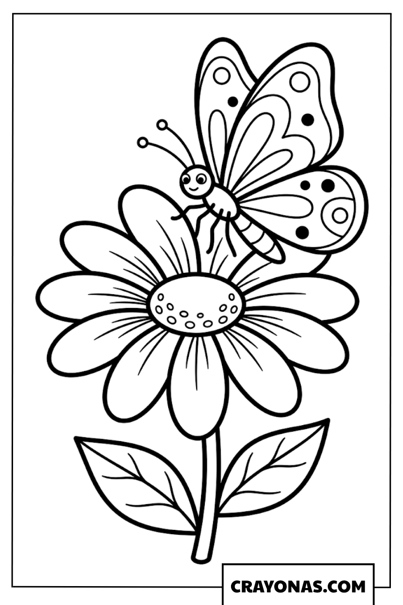 Butterfly and Daisy Coloring Page