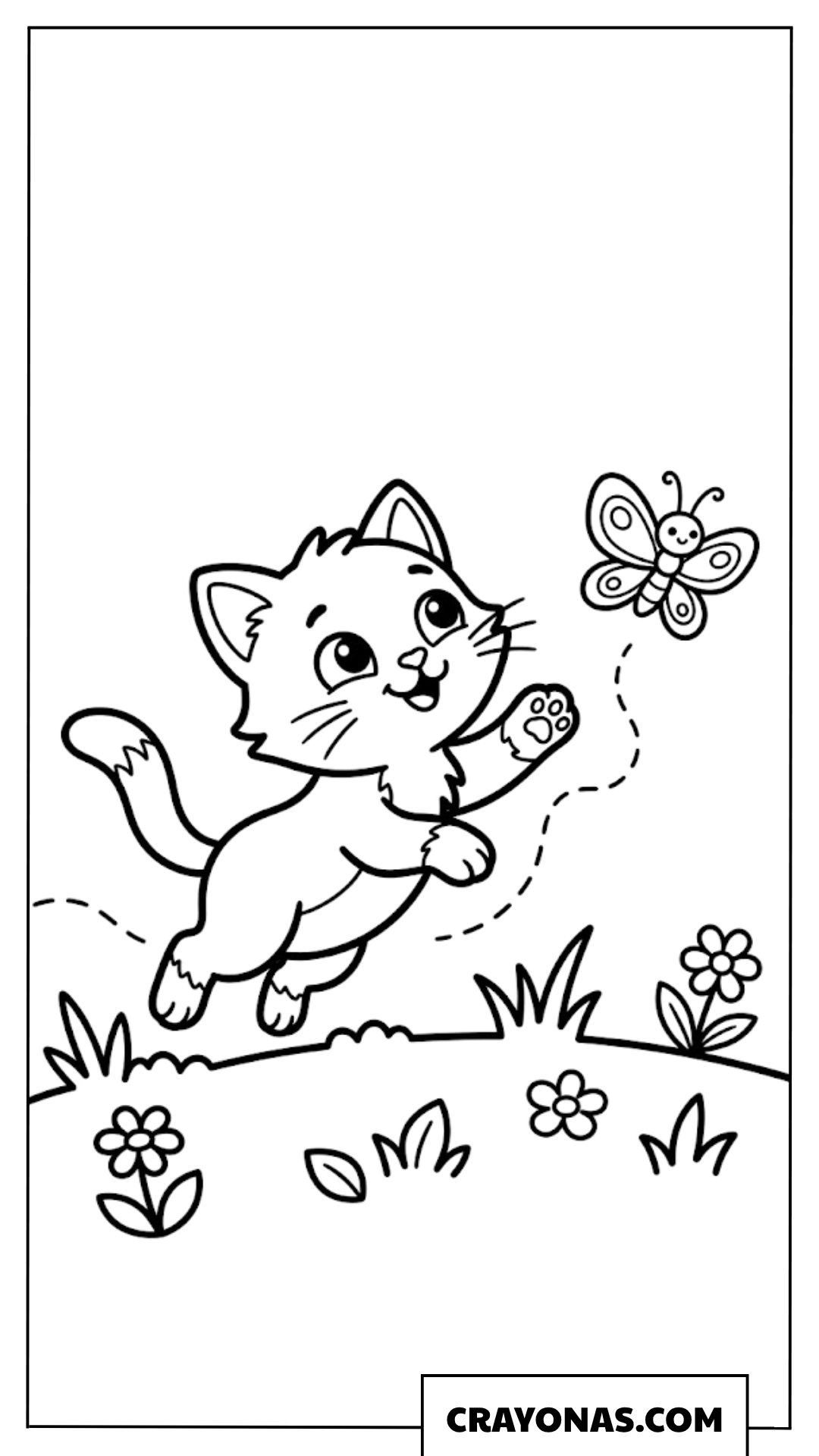 Cat Chasing Butterfly Coloring Page