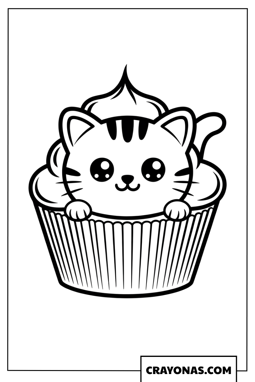 Cat Cupcake Kawaii Coloring Page