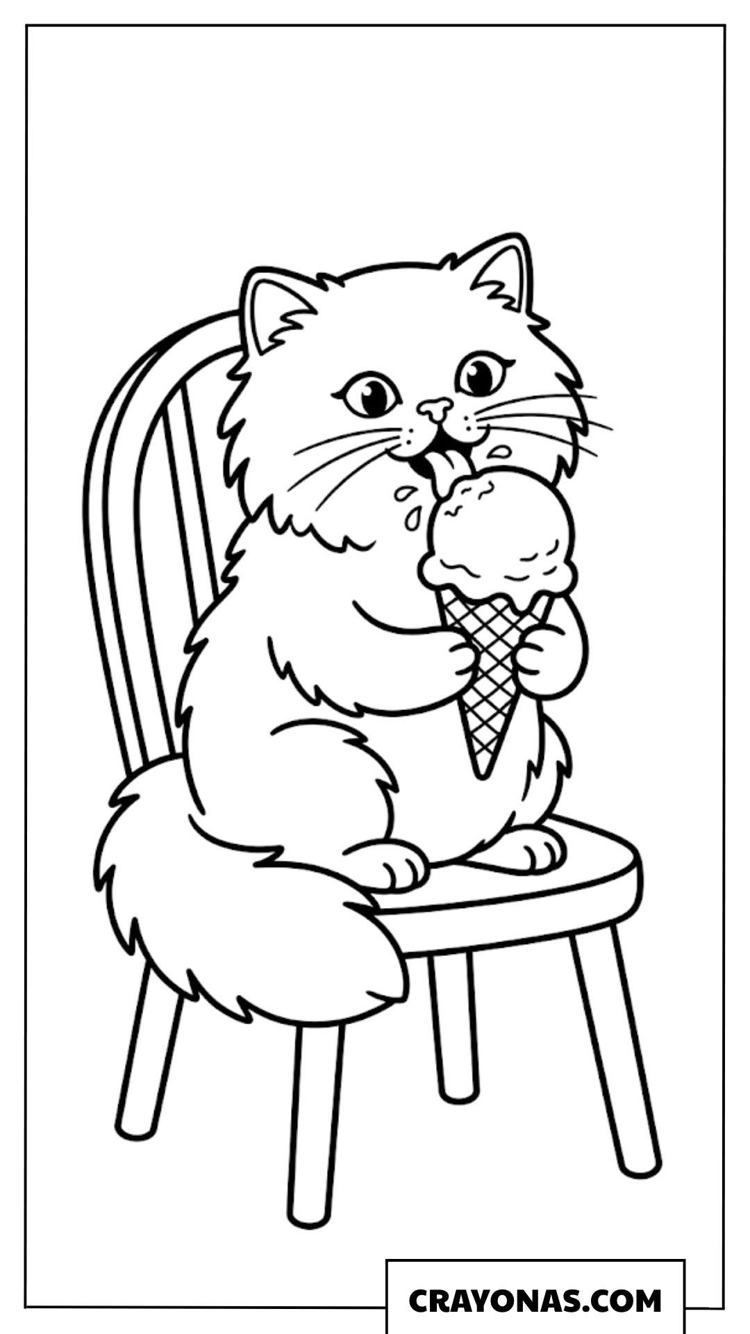Cat Eating Ice Cream Cone Coloring Page