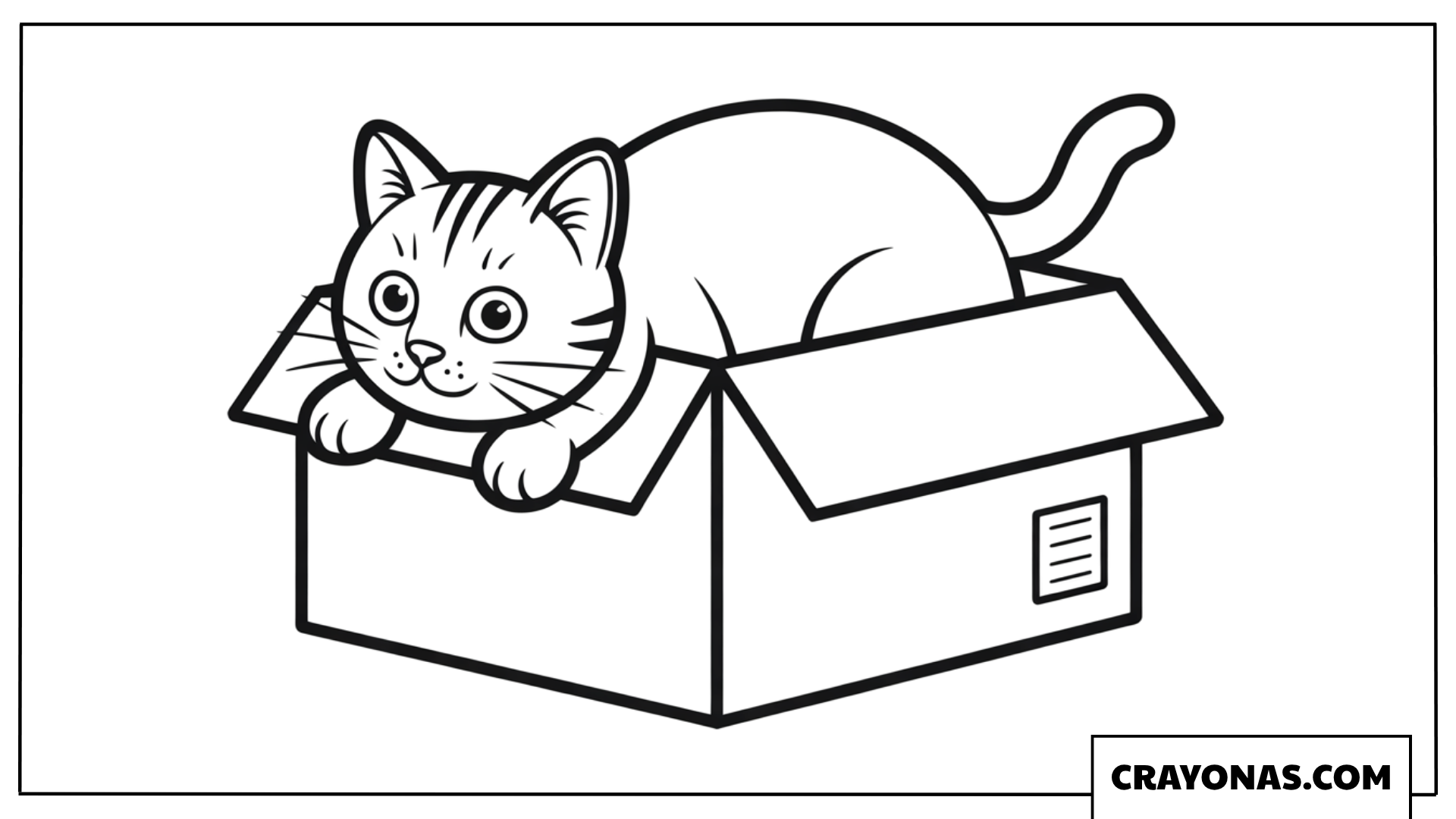 Cat Peeking Out of Box Coloring Page