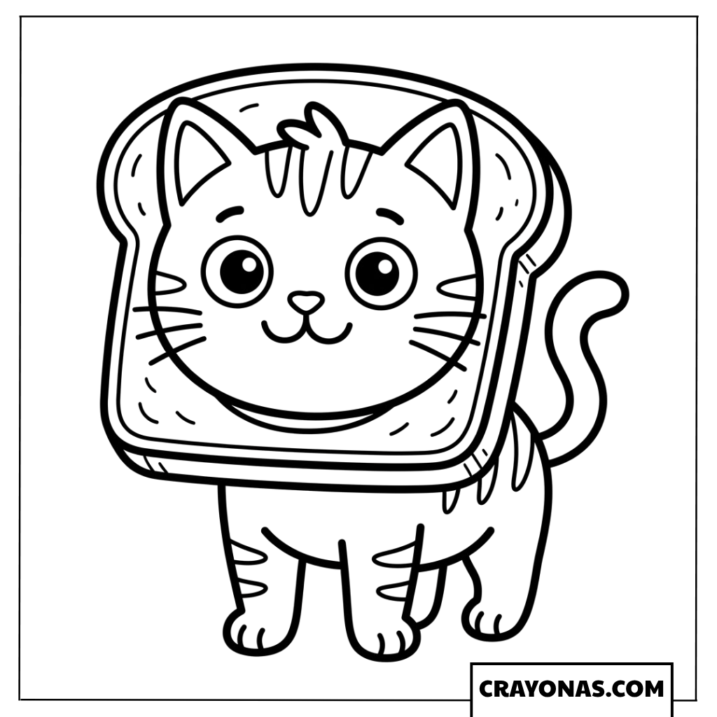 Cat Stuck in Toast Coloring Page